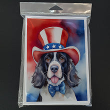 Load image into Gallery viewer, English Springer Spaniel Patriotic American Greeting Cards - Blank Note Cards – 8-Pack of Artist-Designed Cards with Envelopes