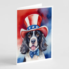 Load image into Gallery viewer, English Springer Spaniel Patriotic American Greeting Cards - Blank Note Cards – 8-Pack of Artist-Designed Cards with Envelopes