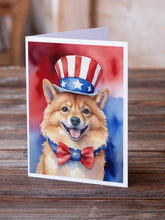 Load image into Gallery viewer, Finnish Spitz Patriotic American Greeting Cards - Blank Note Cards – 8-Pack of Artist-Designed Cards with Envelopes