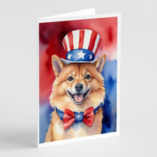 Load image into Gallery viewer, Finnish Spitz Patriotic American Greeting Cards - Blank Note Cards – 8-Pack of Artist-Designed Cards with Envelopes