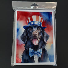 Load image into Gallery viewer, Flat-Coated Retriever Patriotic American Greeting Cards - Blank Note Cards – 8-Pack of Artist-Designed Cards with Envelopes