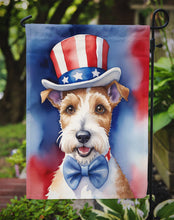 Load image into Gallery viewer, Fox Terrier Patriotic American Garden Flag – Dog in Uncle Sam Hat | Red, White &amp; Blue Outdoor Decor