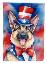 Load image into Gallery viewer, German Shepherd Patriotic American Garden Flag – Dog in Uncle Sam Hat | Red, White &amp; Blue Outdoor Decor