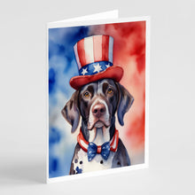 Load image into Gallery viewer, German Shorthaired Pointer Patriotic American Greeting Cards - Blank Note Cards – 8-Pack of Artist-Designed Cards with Envelopes