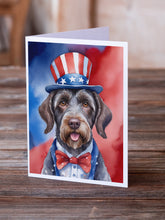 Load image into Gallery viewer, German Wirehaired Pointer Patriotic American Greeting Cards - Blank Note Cards – 8-Pack of Artist-Designed Cards with Envelopes