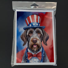 Load image into Gallery viewer, German Wirehaired Pointer Patriotic American Greeting Cards - Blank Note Cards – 8-Pack of Artist-Designed Cards with Envelopes