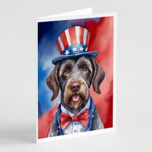 Load image into Gallery viewer, German Wirehaired Pointer Patriotic American Greeting Cards - Blank Note Cards – 8-Pack of Artist-Designed Cards with Envelopes