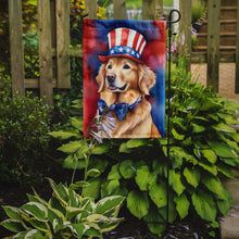 Load image into Gallery viewer, Golden Retriever Patriotic American Garden Flag – Dog in Uncle Sam Hat | Red, White &amp; Blue Outdoor Decor