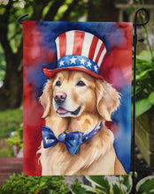 Load image into Gallery viewer, Golden Retriever Patriotic American Garden Flag – Dog in Uncle Sam Hat | Red, White &amp; Blue Outdoor Decor