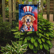 Load image into Gallery viewer, Golden Retriever Patriotic American Garden Flag – Dog in Uncle Sam Hat | Red, White &amp; Blue Outdoor Decor