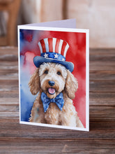Load image into Gallery viewer, Goldendoodle Patriotic American Greeting Cards - Blank Note Cards – 8-Pack of Artist-Designed Cards with Envelopes