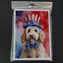 Load image into Gallery viewer, Goldendoodle Patriotic American Greeting Cards - Blank Note Cards – 8-Pack of Artist-Designed Cards with Envelopes