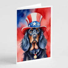 Load image into Gallery viewer, Gordon Setter Patriotic American Greeting Cards - Blank Note Cards – 8-Pack of Artist-Designed Cards with Envelopes