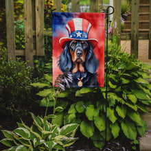 Load image into Gallery viewer, Gordon Setter Patriotic American Garden Flag – Dog in Uncle Sam Hat | Red, White &amp; Blue Outdoor Decor