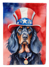 Load image into Gallery viewer, Gordon Setter Patriotic American Garden Flag – Dog in Uncle Sam Hat | Red, White &amp; Blue Outdoor Decor