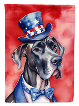 Load image into Gallery viewer, Great Dane Patriotic American Garden Flag – Dog in Uncle Sam Hat | Red, White &amp; Blue Outdoor Decor