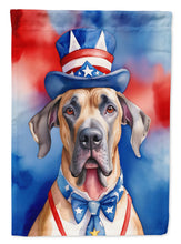 Load image into Gallery viewer, Great Dane Patriotic American Garden Flag – Dog in Uncle Sam Hat | Red, White &amp; Blue Outdoor Decor