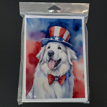 Load image into Gallery viewer, Great Pyrenees Patriotic American Greeting Cards - Blank Note Cards – 8-Pack of Artist-Designed Cards with Envelopes