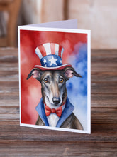 Load image into Gallery viewer, Greyhound Patriotic American Greeting Cards - Blank Note Cards – 8-Pack of Artist-Designed Cards with Envelopes
