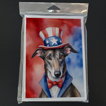 Load image into Gallery viewer, Greyhound Patriotic American Greeting Cards - Blank Note Cards – 8-Pack of Artist-Designed Cards with Envelopes