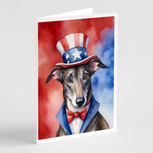 Load image into Gallery viewer, Greyhound Patriotic American Greeting Cards - Blank Note Cards – 8-Pack of Artist-Designed Cards with Envelopes