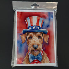 Load image into Gallery viewer, Irish Terrier Patriotic American Greeting Cards - Blank Note Cards – 8-Pack of Artist-Designed Cards with Envelopes