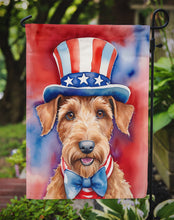 Load image into Gallery viewer, Irish Terrier Patriotic American Garden Flag – Dog in Uncle Sam Hat | Red, White &amp; Blue Outdoor Decor