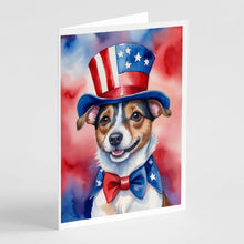 Load image into Gallery viewer, Jack Russell Terrier Patriotic American Greeting Cards - Blank Note Cards – 8-Pack of Artist-Designed Cards with Envelopes