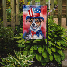 Load image into Gallery viewer, Jack Russell Terrier Patriotic American Garden Flag – Dog in Uncle Sam Hat | Red, White &amp; Blue Outdoor Decor