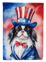 Load image into Gallery viewer, Japanese Chin Patriotic American Garden Flag – Dog in Uncle Sam Hat | Red, White &amp; Blue Outdoor Decor