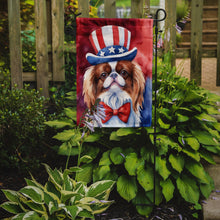 Load image into Gallery viewer, Japanese Chin Patriotic American Garden Flag – Dog in Uncle Sam Hat | Red, White &amp; Blue Outdoor Decor