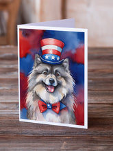 Load image into Gallery viewer, Keeshond Patriotic American Greeting Cards - Blank Note Cards – 8-Pack of Artist-Designed Cards with Envelopes