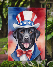 Load image into Gallery viewer, Labrador Retriever Patriotic American Garden Flag – Dog in Uncle Sam Hat | Red, White &amp; Blue Outdoor Decor