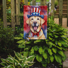 Load image into Gallery viewer, Labrador Retriever Patriotic American Garden Flag – Dog in Uncle Sam Hat | Red, White &amp; Blue Outdoor Decor