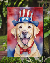 Load image into Gallery viewer, Labrador Retriever Patriotic American Garden Flag – Dog in Uncle Sam Hat | Red, White &amp; Blue Outdoor Decor