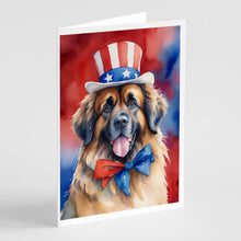 Load image into Gallery viewer, Leonberger Patriotic American Greeting Cards - Blank Note Cards – 8-Pack of Artist-Designed Cards with Envelopes