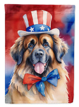 Load image into Gallery viewer, Leonberger Patriotic American Garden Flag – Dog in Uncle Sam Hat | Red, White &amp; Blue Outdoor Decor