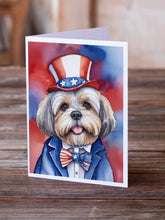 Load image into Gallery viewer, Lhasa Apso Patriotic American Greeting Cards - Blank Note Cards – 8-Pack of Artist-Designed Cards with Envelopes