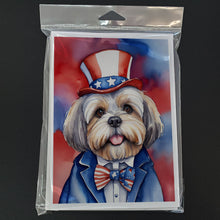 Load image into Gallery viewer, Lhasa Apso Patriotic American Greeting Cards - Blank Note Cards – 8-Pack of Artist-Designed Cards with Envelopes