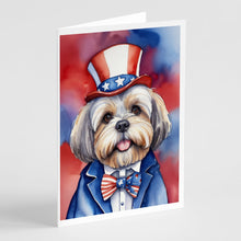 Load image into Gallery viewer, Lhasa Apso Patriotic American Greeting Cards - Blank Note Cards – 8-Pack of Artist-Designed Cards with Envelopes