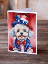 Load image into Gallery viewer, Maltipoo Patriotic American Greeting Cards - Blank Note Cards – 8-Pack of Artist-Designed Cards with Envelopes