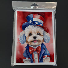 Load image into Gallery viewer, Maltipoo Patriotic American Greeting Cards - Blank Note Cards – 8-Pack of Artist-Designed Cards with Envelopes