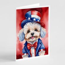 Load image into Gallery viewer, Maltipoo Patriotic American Greeting Cards - Blank Note Cards – 8-Pack of Artist-Designed Cards with Envelopes