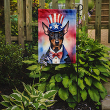 Load image into Gallery viewer, Manchester Terrier Patriotic American Garden Flag – Dog in Uncle Sam Hat | Red, White &amp; Blue Outdoor Decor
