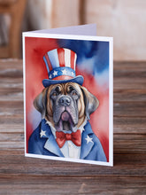 Load image into Gallery viewer, Mastiff Patriotic American Greeting Cards - Blank Note Cards – 8-Pack of Artist-Designed Cards with Envelopes