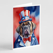 Load image into Gallery viewer, Mastiff Patriotic American Greeting Cards - Blank Note Cards – 8-Pack of Artist-Designed Cards with Envelopes