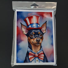 Load image into Gallery viewer, Miniature Pinscher Patriotic American Greeting Cards - Blank Note Cards – 8-Pack of Artist-Designed Cards with Envelopes