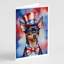 Load image into Gallery viewer, Miniature Pinscher Patriotic American Greeting Cards - Blank Note Cards – 8-Pack of Artist-Designed Cards with Envelopes