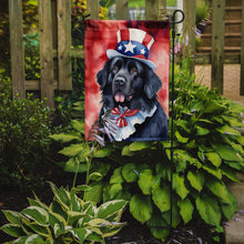 Load image into Gallery viewer, Newfoundland Patriotic American Garden Flag – Dog in Uncle Sam Hat | Red, White &amp; Blue Outdoor Decor