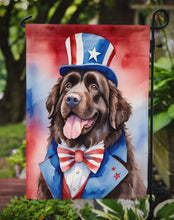 Load image into Gallery viewer, Newfoundland Patriotic American Garden Flag – Dog in Uncle Sam Hat | Red, White &amp; Blue Outdoor Decor